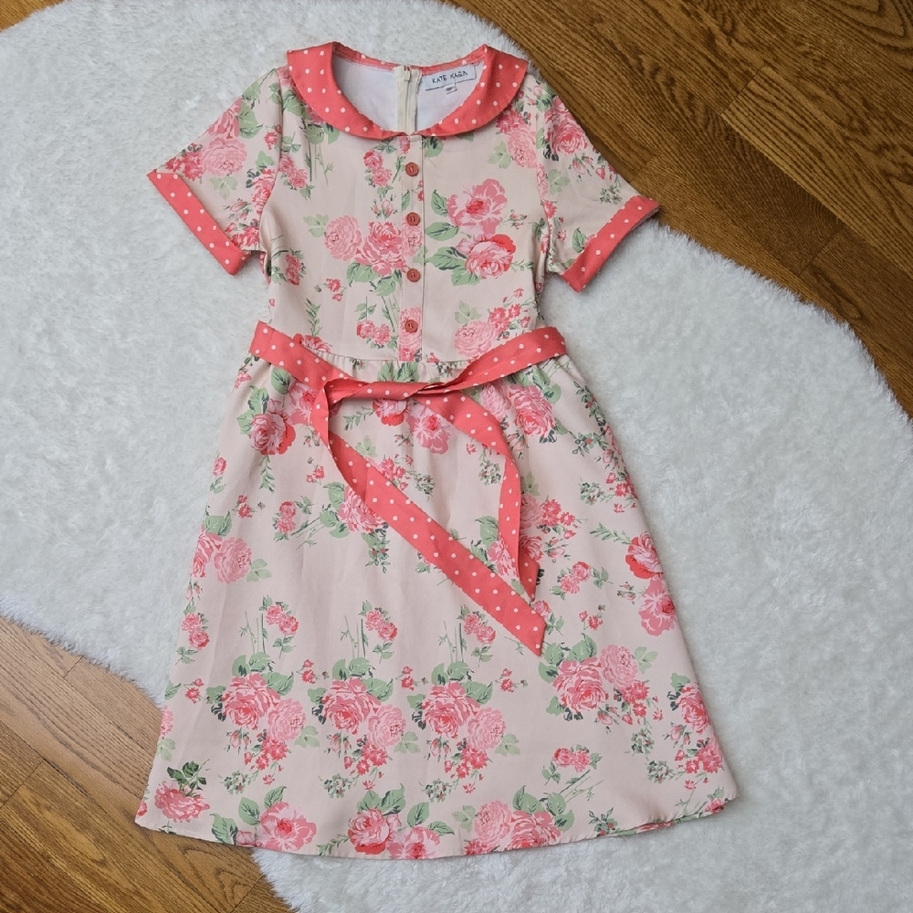 Kate Kasin Pink Floral Dress, Teen Girls Size 14Y